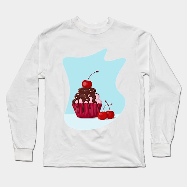 Cupcake with cherry and chocolate Long Sleeve T-Shirt by Ang_a_se